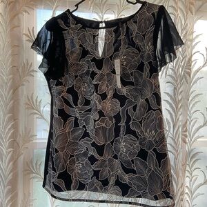 Embroidered black and white flutter sleeve